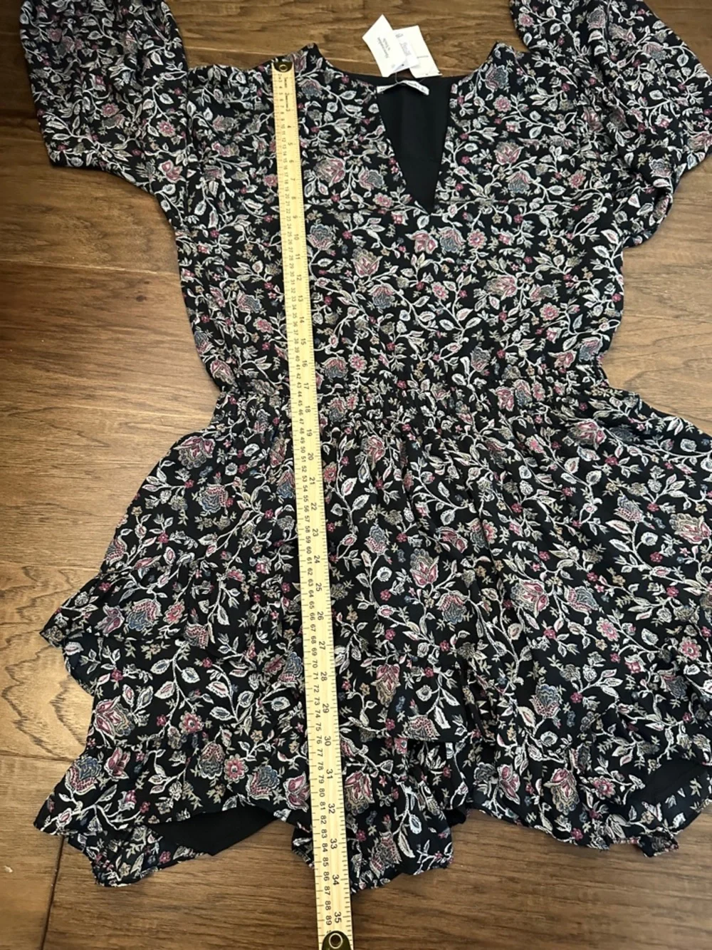 NWT Abercrombie & Fitch Long-Sleeve L whimsigoth Ruffle Mini Dress Black Floral - Picture 10 of 13